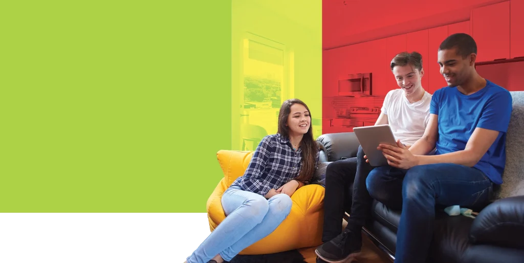 young people studying on the sofa